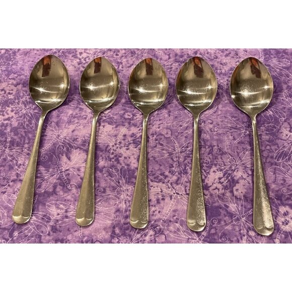 The Main Course MNF3 Oval Soup Spoons Korea Stainless Flatware Set of 5 Vintage - Picture 1 of 4